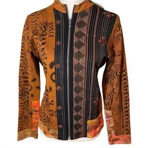 Chico's Cotton Zip Up Abstract Boho Jacket Sz S